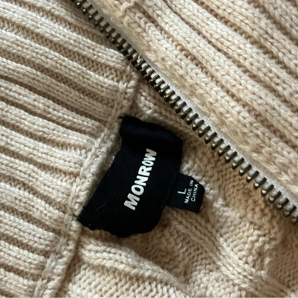 Monrow Cable Knit Half Zip Sweater Cream Large - Picture 12 of 12